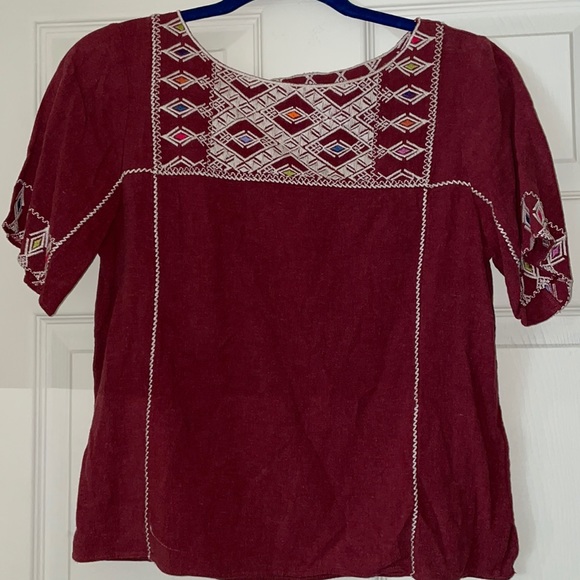 Madewell Embroidered Burgundy Linen Top - Picture 5 of 8